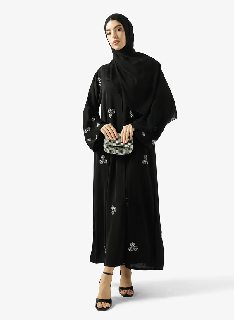 Black Embellished Abaya With Sheila